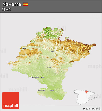 Physical 3D Map of Navarra, cropped outside