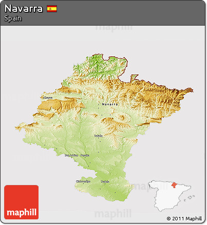 Physical 3D Map of Navarra, cropped outside