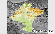 Physical 3D Map of Navarra, darken, desaturated