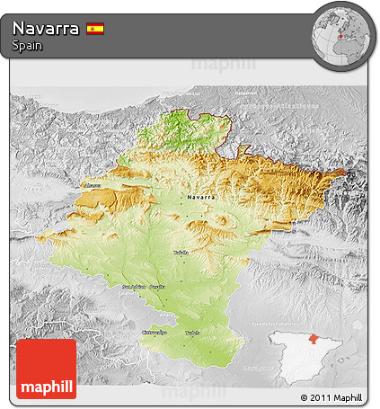 Physical 3D Map of Navarra, lighten, desaturated
