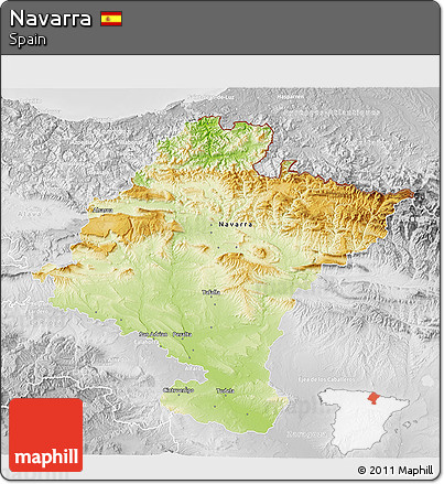 Physical 3D Map of Navarra, lighten, desaturated