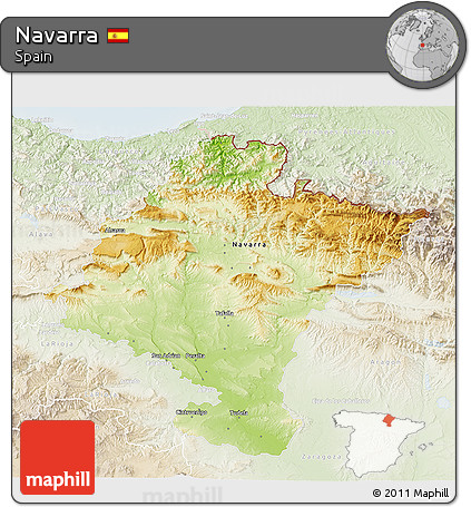 Physical 3D Map of Navarra, lighten