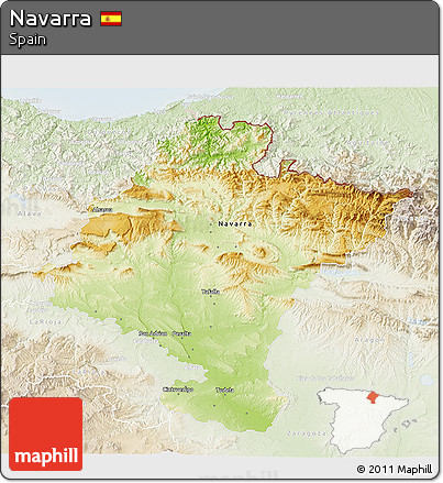 Physical 3D Map of Navarra, lighten