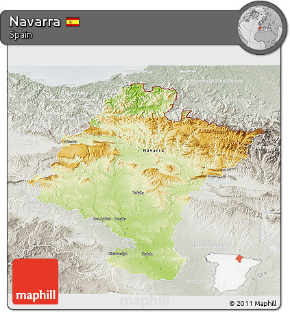 Physical 3D Map of Navarra, lighten, semi-desaturated
