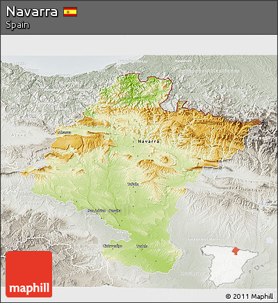Physical 3D Map of Navarra, lighten, semi-desaturated