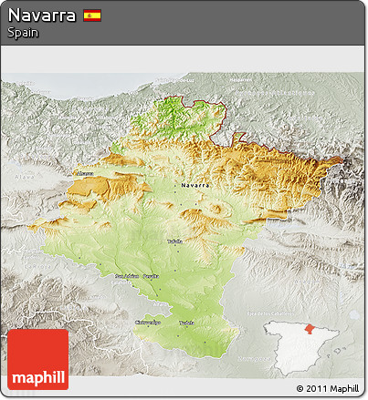 Physical 3D Map of Navarra, lighten, semi-desaturated