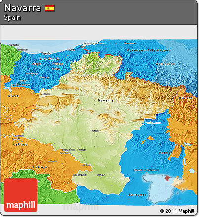 Physical 3D Map of Navarra, political outside
