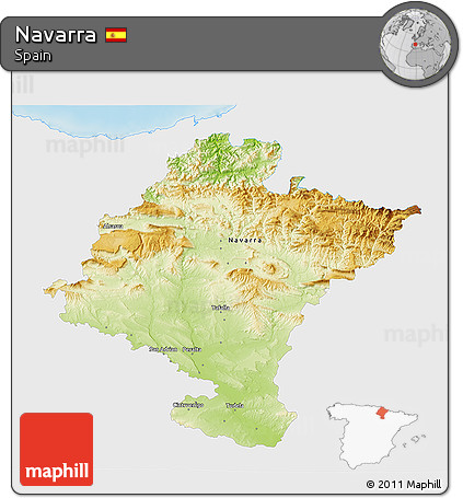 Physical 3D Map of Navarra, single color outside