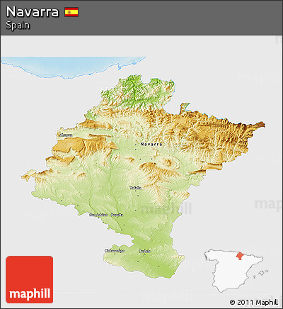 Physical 3D Map of Navarra, single color outside