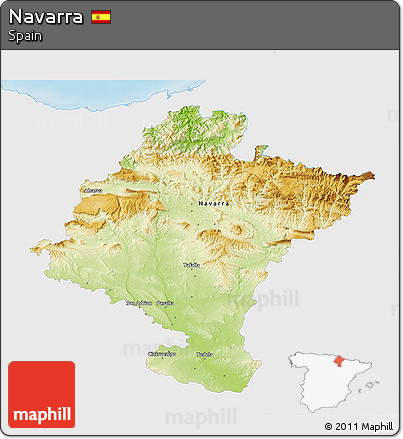 Physical 3D Map of Navarra, single color outside
