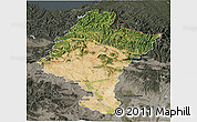 Satellite 3D Map of Navarra, darken, semi-desaturated