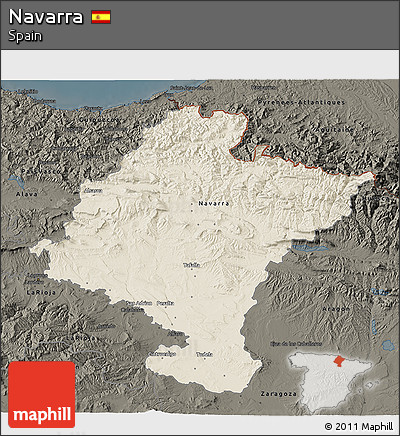 Shaded Relief 3D Map of Navarra, darken