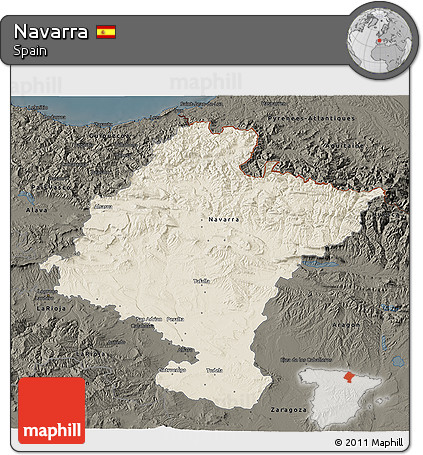 Shaded Relief 3D Map of Navarra, darken