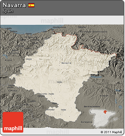 Shaded Relief 3D Map of Navarra, darken