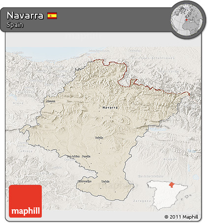 Shaded Relief 3D Map of Navarra, lighten