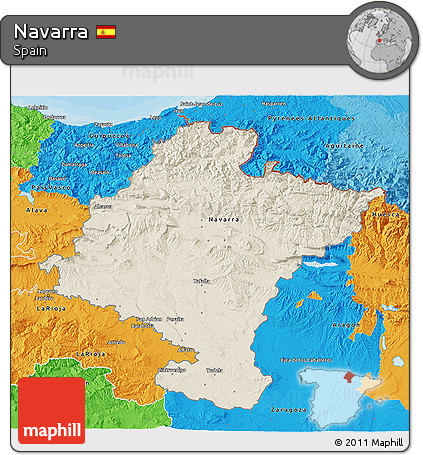 Shaded Relief 3D Map of Navarra, political outside