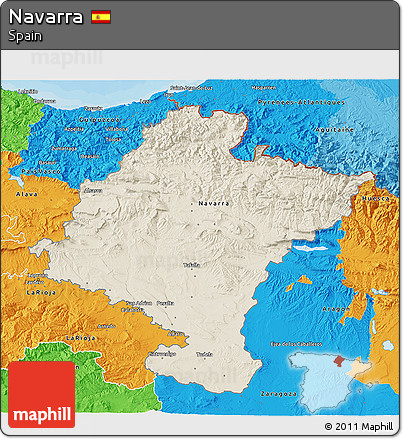Shaded Relief 3D Map of Navarra, political outside
