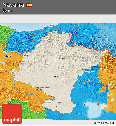 Shaded Relief 3D Map of Navarra, political outside