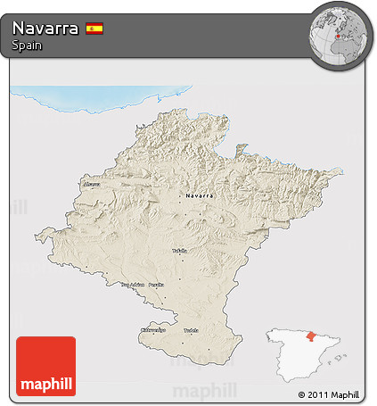 Shaded Relief 3D Map of Navarra, single color outside