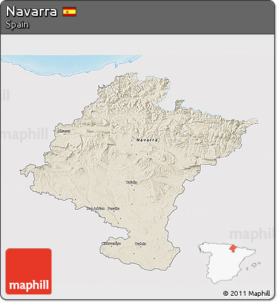 Shaded Relief 3D Map of Navarra, single color outside