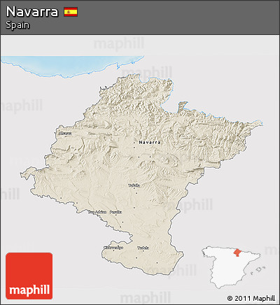 Shaded Relief 3D Map of Navarra, single color outside