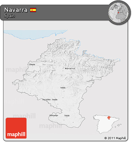 Silver Style 3D Map of Navarra, single color outside