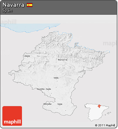 Silver Style 3D Map of Navarra, single color outside