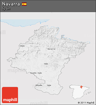 Silver Style 3D Map of Navarra, single color outside