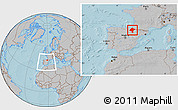 Gray Location Map of Navarra, within the entire country, hill shading