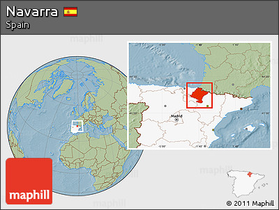 Savanna Style Location Map of Navarra, highlighted country, hill shading