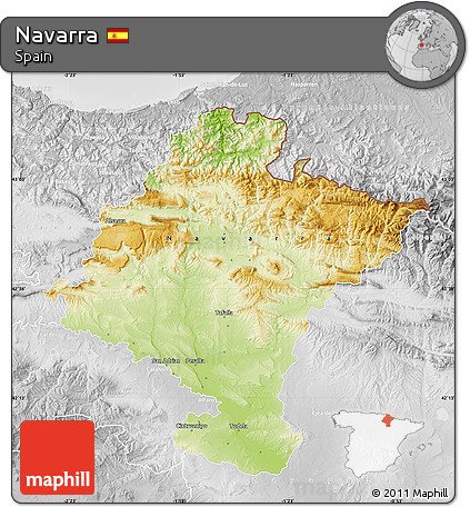 Physical Map of Navarra, lighten, desaturated