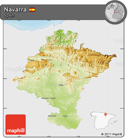 Physical Map of Navarra, single color outside