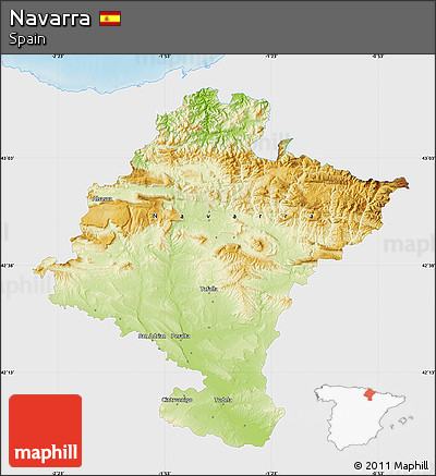 Physical Map of Navarra, single color outside