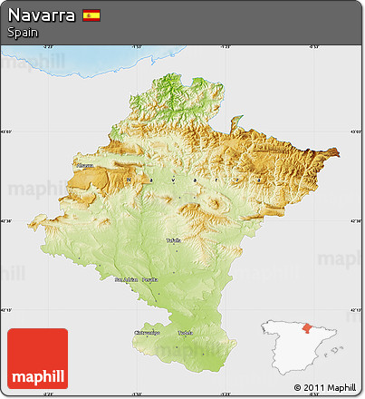 Physical Map of Navarra, single color outside