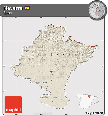 Shaded Relief Map of Navarra, cropped outside