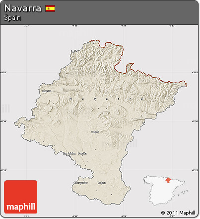 Shaded Relief Map of Navarra, cropped outside