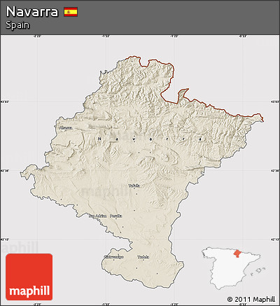 Shaded Relief Map of Navarra, cropped outside