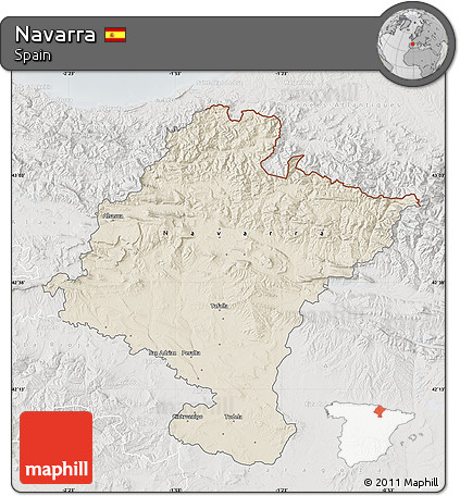 Shaded Relief Map of Navarra, lighten, semi-desaturated
