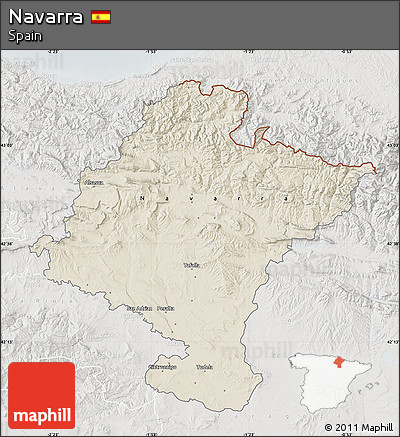 Shaded Relief Map of Navarra, lighten, semi-desaturated