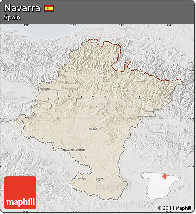 Shaded Relief Map of Navarra, lighten, semi-desaturated