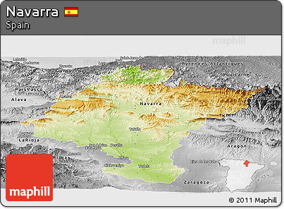 Physical Panoramic Map of Navarra, desaturated