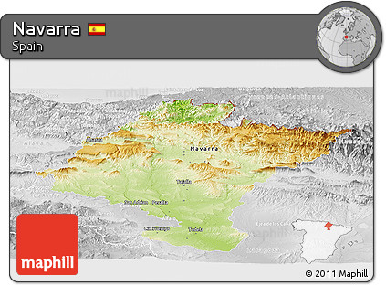 Physical Panoramic Map of Navarra, lighten, desaturated