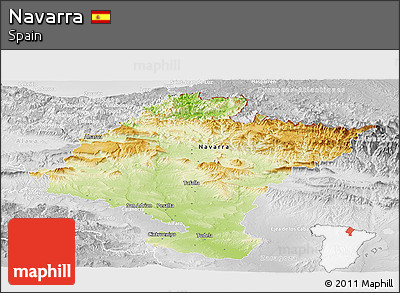 Physical Panoramic Map of Navarra, lighten, desaturated