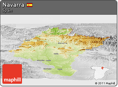 Physical Panoramic Map of Navarra, lighten, desaturated