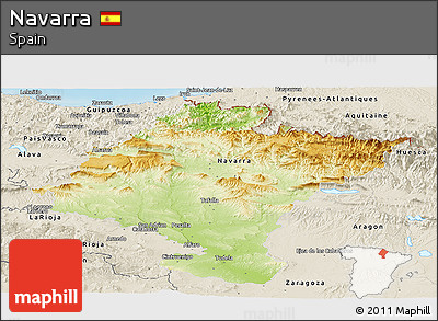 Physical Panoramic Map of Navarra, shaded relief outside