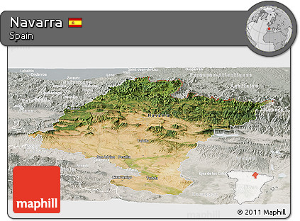 Satellite Panoramic Map of Navarra, lighten, semi-desaturated