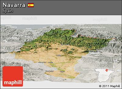 Satellite Panoramic Map of Navarra, lighten, semi-desaturated