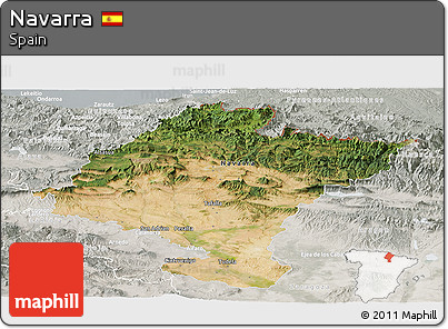 Satellite Panoramic Map of Navarra, lighten, semi-desaturated