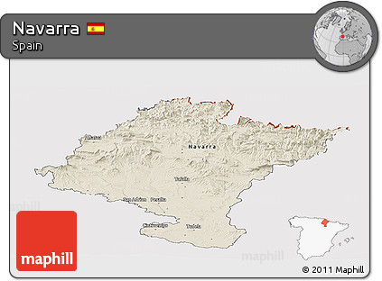 Shaded Relief Panoramic Map of Navarra, cropped outside