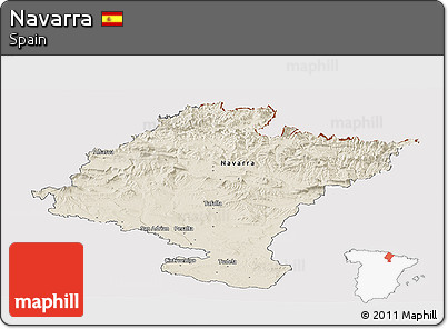 Shaded Relief Panoramic Map of Navarra, cropped outside